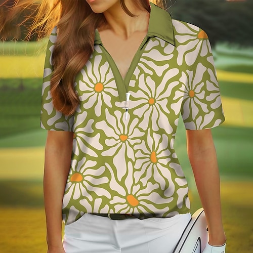 

Women's Polo Shirt Golf Shirt Breathable Quick Dry Moisture Wicking Short Sleeve Golf Apparel Golf Clothes Regular Fit V Neck Floral Summer Tennis Golf Pickleball