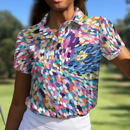 

Mulheres Camisa polo de caminhada Camisa de golfe Pólo de botões Respirável Secagem Rápida Pavio Humido Manga Curta Vestuário de golfe Roupas de golfe Normal Estampado Verão Tênis Golfe Pickleball