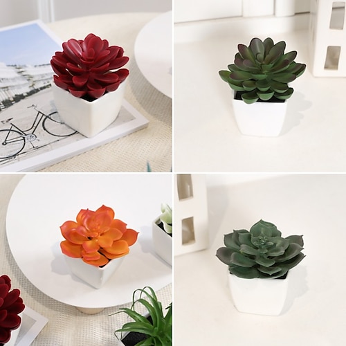 

5pcs plantas suculentas artificiais em pequenos mini plantadores de cerâmica branca - plantas de decoração em vasos para casa, escritório, banheiro, quarto, mesa, estante - vegetação de plástico falso realista