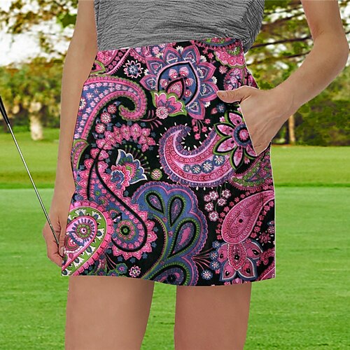 

Damen Tennisrock Golfrock Atmungsaktiv Schnelltrocknend Feuchtigkeitsableitung Tennisbekleidung Golfbekleidung Regular Fit 2 in 1 Golf-Tee-Tasche Paisley-Muster Sommer Tennis Golfspiel Pickleball