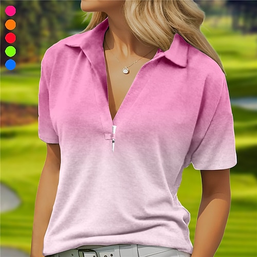 

Mulheres Camisa polo de caminhada Camisa de golfe Respirável Secagem Rápida Pavio Humido Manga Curta Vestuário de golfe Roupas de golfe Normal Em V Cores Gradiente Verão Tênis Golfe Pickleball