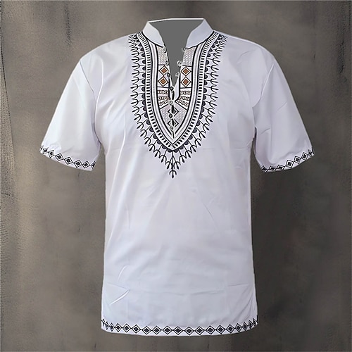 

Homme Chemise Chemise Lin Imprimés Photos Géométrie Totem Mao Blanche Jaune Rouge Bleu Violet Extérieur Plein Air Manche Courte Imprimer Vêtement Tenue Lin Mode Vêtement de rue Design Décontractées