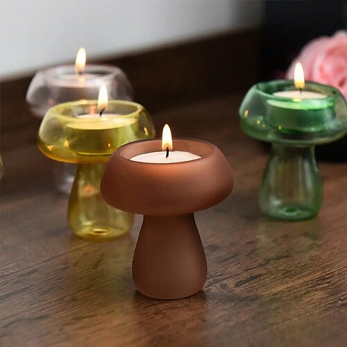 

Mushroom Small Candlestick Glass Decoration Candlelight Dinner Props Restaurant Living Room Soft Decoration Decoration Light Luxury