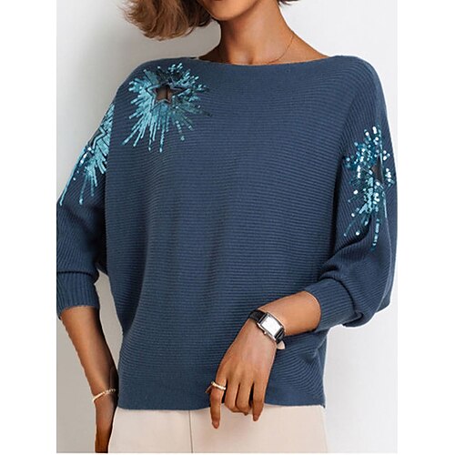

Mulheres Pulôver suéter Saltador Estriado Tricotar Imprimir Floral Gola Redonda à moda Casual Ao ar livre Diário Outono Inverno Preto Amarelo Tamanho Único