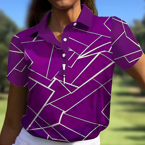 

Mulheres Camisa polo de caminhada Camisa de golfe Pólo de botões Respirável Secagem Rápida Pavio Humido Manga Curta Vestuário de golfe Roupas de golfe Normal Geométrica Verão Tênis Golfe Pickleball