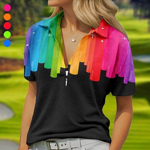 

Women's Polo Shirt Golf Shirt Breathable Quick Dry Moisture Wicking Short Sleeve Golf Apparel Golf Clothes Regular Fit V Neck Floral Summer Tennis Golf Pickleball