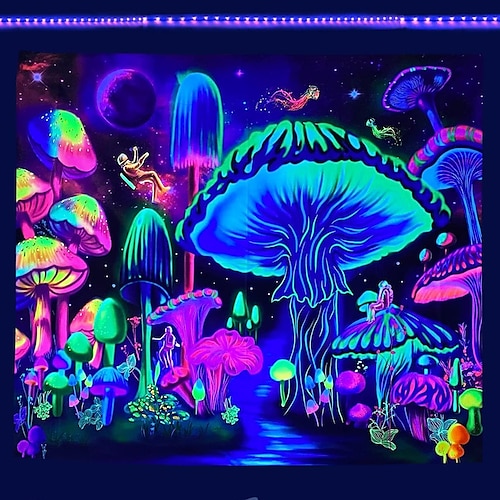 

lumière noire tapisserie uv réactive lueur dans l'obscurité trippy brumeux champignon nature paysage suspendu tapisserie mur art mural pour salon chambre