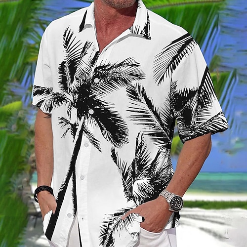 

Men's Shirt Coconut Tree Graphic Prints Turndown Black Blue Green Outdoor Street Short Sleeves Print Clothing Apparel Fashion Streetwear Designer Casual