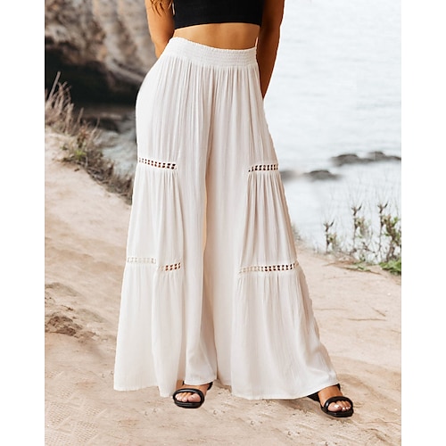 

Women's Culottes Wide Leg Linen Pants Linen White / White Black Vacation Casual Vacation Casual Daily Micro-elastic Full Length Comfort Plain S M L XL XXL