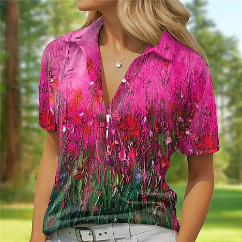 

Femme T-shirt POLO Chemise de golf Respirable Séchage rapide Evacuation de l'humidité Manche Courte Vêtements de golf Top Standard Col en V Imprimé Eté Tennis Le golf Pickleball