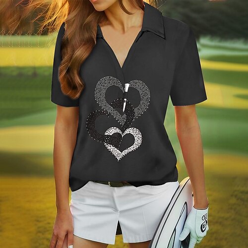 

Women's Polo Shirt Golf Shirt Breathable Quick Dry Moisture Wicking Short Sleeve Golf Apparel Golf Clothes Regular Fit V Neck Printed Summer Tennis Golf Pickleball