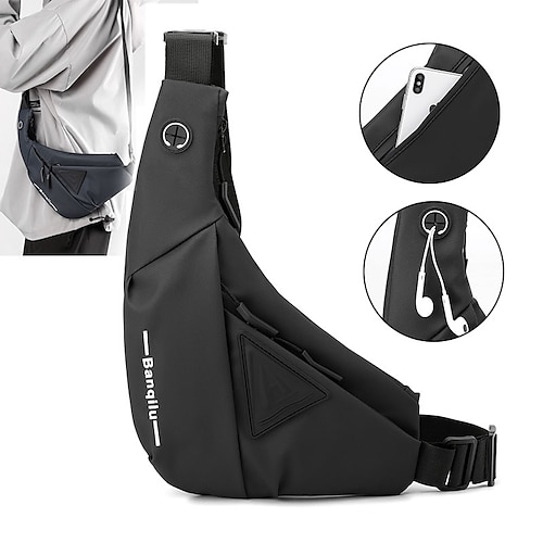 

Men's Sling Shoulder Bag Nylon Daily Zipper Solid Color Black Dark Blue Gray