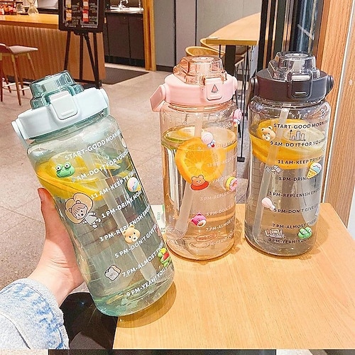 2000ml Large Capacity Plastic Straw Water Cup Sports Water Bottle