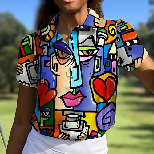 

Mujer Camisas de polo Camiseta de golf Polo con botones Transpirable Secado rápido Dispersor de humedad Manga Corta Ropa de golf ropa de golf Ajuste regular Impreso Verano Tenis Golf pepinillo