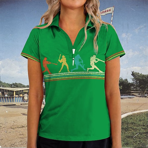 

Mulheres Camisa polo de caminhada Camisa de golfe Respirável Secagem Rápida Pavio Humido Manga Curta Vestuário de golfe Roupas de golfe Normal Em V Estampado Verão Tênis Golfe Pickleball