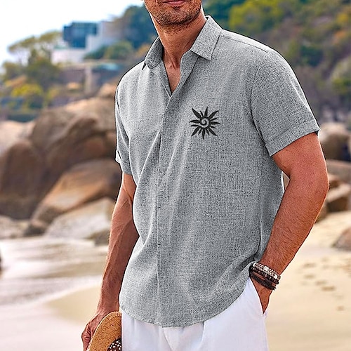 

Homens Camisa Social camisa de linho Sol Estampas Abstratas Vintage Aberto para a Lateral Rosa Laranja Verde Cáqui Cinzento Ao ar livre Rua Manga Curta Imprimir Roupa Linho Moda Designer Casual Macia