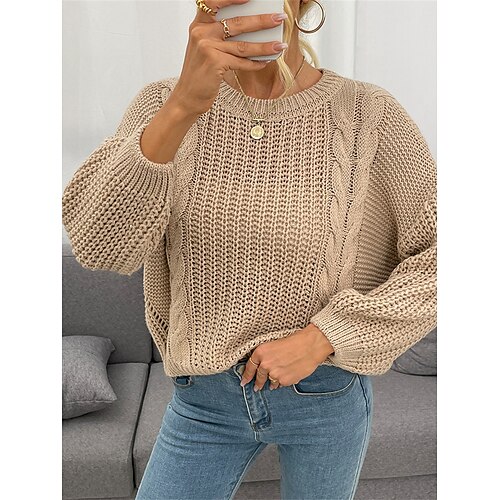 

Damen Pullover Strickwaren Gedrehtes Stricken überdimensional Feste Farbe Rundhalsausschnitt Stilvoll Brautkleider schlicht Täglich Ausgehen Sommer Herbst Khaki S