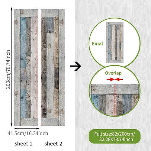 

Funlife einfache vertikale Streifen Küche Holzimitat Türaufkleber helle Farbe Badezimmer Glastüraufkleber dekorative Aufkleber dm086