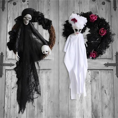 

Halloween White Ghost Gate Hanging Ghost Festival Terror Party Flower wreath Hanging Ghost House Decoration and Props