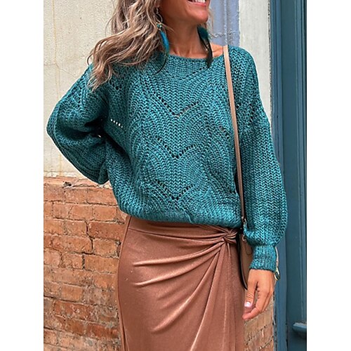 

Damen Pullover Strickwaren Gerippt Stricken Loch Feste Farbe Rundhalsausschnitt Stilvoll Brautkleider schlicht Outdoor Täglich Frühling Herbst Blau Leicht Blau Grau S