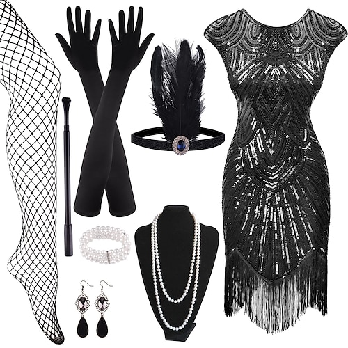 

Retro Vintage Roaring 20s 1920s Flapper Dress Costume Outfits Flapper Headband The Great Gatsby Women's Sequins Tassel Fringe Costume Carnival Party Evening Dress Attire Christmas Party Dress