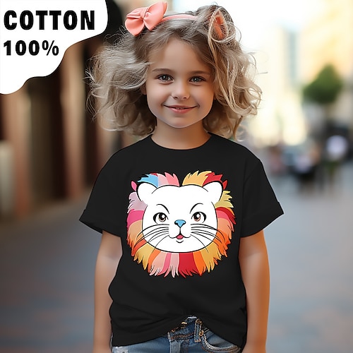 

Fille T-shirt Manche Courte T-shirt Tee-shirts Graphic Bande dessinée Chat 3D effet Actif Mode Le style mignon 100% Coton Extérieur Casual du quotidien Enfants Col ras du cou 3-12 ans Graphique