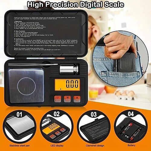 

Hochpräzise Digitalwaage, 50 g/0,001 g, Taschenformat, Grammwaage, tragbar, für Reisen, Mini-Küche, Lebensmittel, Unze, Karat, mit Pinzette, LCD-Licht, 50 g, Kalibriergewicht, 6 Einheiten, Tara für