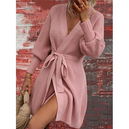 

Women's Cardigan Sweater Jumper Ribbed Knit Lace up Solid Color Open Front Stylish Casual Daily Going out Summer Fall Black Pink One-Size