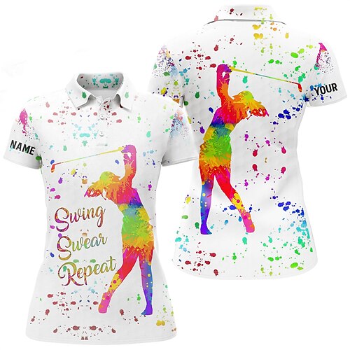 

Mulheres Camisa polo de caminhada Camisa de golfe Pólo de botões Respirável Secagem Rápida Pavio Humido Manga Curta Vestuário de golfe Roupas de golfe Normal Estampado Verão Tênis Golfe Pickleball