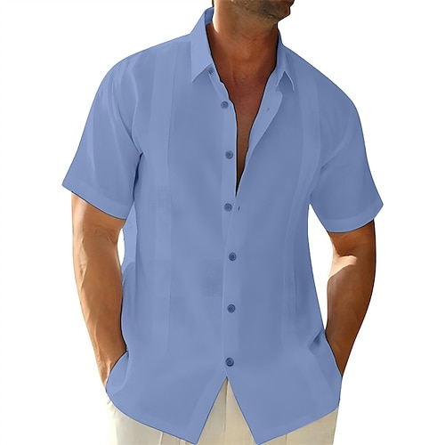 

Men's Guayabera Shirt Linen Shirt Summer Shirt Beach Shirt Black White Blue Short Sleeve Plain Turndown Spring & Summer Street Daily Clothing Apparel Button-Down