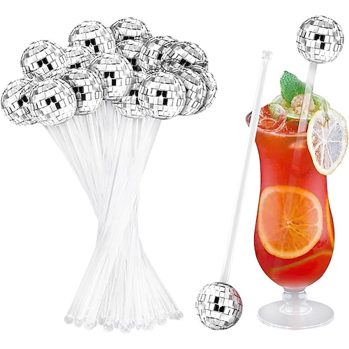 

мешалки для коктейлей в виде диско-шаров, красочные зеркальные шарики, пластиковые палочки с круглым верхом, мешалки для кофе в виде диско-шаров для домашнего бара, кафе