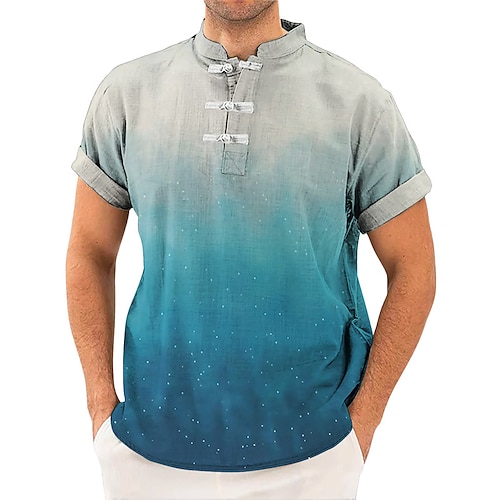 

Homens Camisa Social camisa de linho Gradiente Estampas Abstratas Colarinho Chinês Azul Verde Ao ar livre Rua Manga Curta Imprimir Roupa Linho Moda Roupa de rua Designer Casual