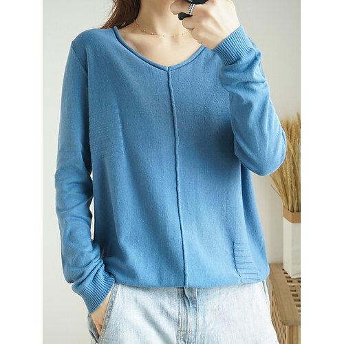 

Damen Pullover Strickwaren Gerippt Stricken Tasche Feste Farbe V Ausschnitt Stilvoll Brautkleider schlicht Täglich Ausgehen Sommer Frühling Rote Marineblau Blau S