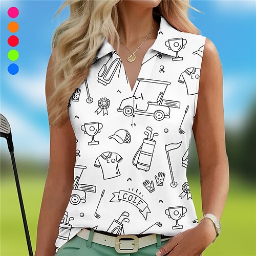 

Mulheres Camisa polo de caminhada Camisa de golfe Respirável Secagem Rápida Pavio Humido Sem Manga Vestuário de golfe Roupas de golfe Normal Em V Estampado Verão Tênis Golfe Pickleball