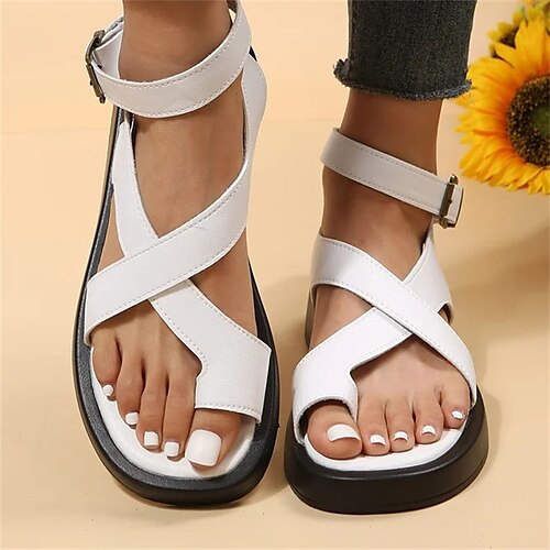 

Mujer Sandalias Sandalias planas Sandalias de plataforma Exterior Playa Verano Tacón Plano Casual Confort Minimalismo PU Hebilla Color sólido Negro Blanco Naranja