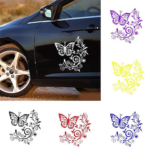 

1 pc papillon fleur voiture autocollants né gratuit étanche vinyle décalque voiture style voiture accessoires