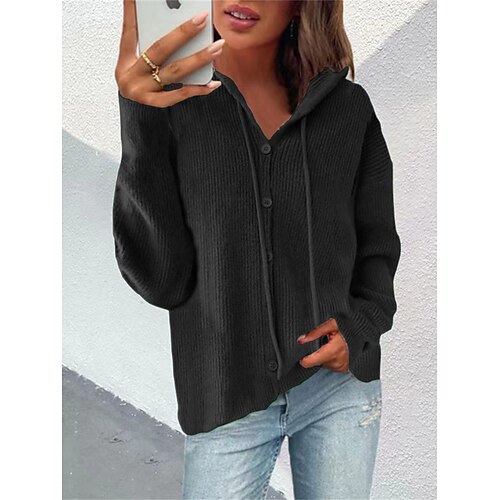 

Damen Strickjacke Strickwaren Gerippt Stricken Taste Mit Kapuze Feste Farbe Mit Kapuze Stilvoll Brautkleider schlicht Outdoor Täglich Frühling Herbst Schwarz Blau Grün S