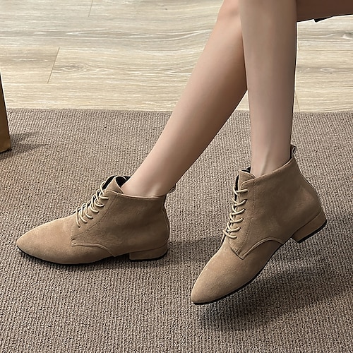 

Mujer Botas Tallas Grandes Botines Botines Exterior Diario Con Cordón Tacón Bajo Dedo Puntiagudo Elegante Casual Minimalismo Ante Cordones Color sólido Negro Caqui