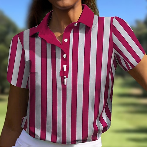 

Damen poloshirt Golfhemd Geknöpftes Poloshirt Atmungsaktiv Schnelltrocknend Feuchtigkeitsableitung Kurzarm Golfbekleidung Golfkleidung Regular Fit Streifen Sommer Tennis Golfspiel Pickleball