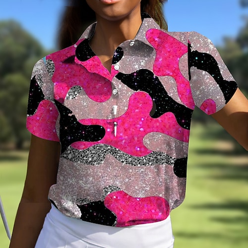 

Mulheres Camisa polo de caminhada Camisa de golfe Pólo de botões Respirável Secagem Rápida Pavio Humido Manga Curta Vestuário de golfe Roupas de golfe Normal camuflagem Verão Tênis Golfe Pickleball