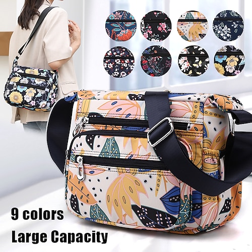 

Women's Crossbody Bag Shoulder Bag Hobo Bag Polyester Outdoor Daily Zipper Flower Large Capacity Foldable Lightweight Geometric Color Block Flower Magnolia Small white flowers Colorful flowers