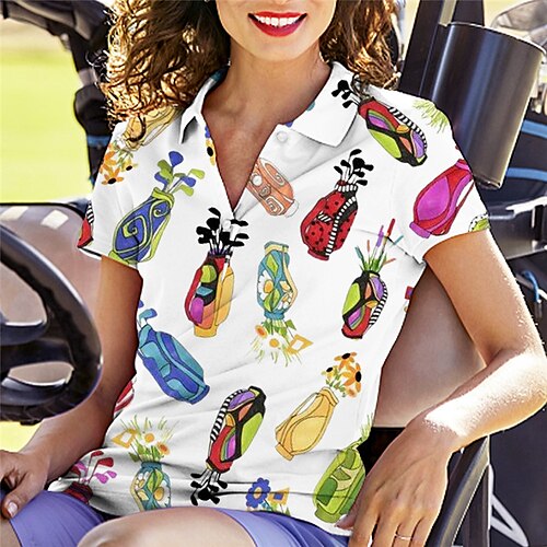 

Mulheres Camisa polo de caminhada Camisa de golfe Pólo de botões Respirável Secagem Rápida Pavio Humido Manga Curta Vestuário de golfe Roupas de golfe Normal Estampado Verão Tênis Golfe Pickleball