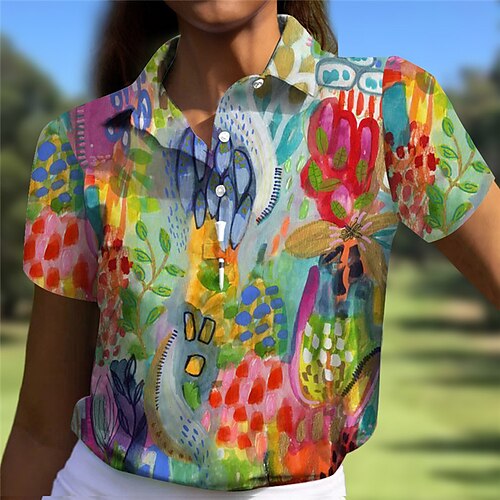 

Femme T-shirt POLO Chemise de golf Polo boutonné Respirable Séchage rapide Evacuation de l'humidité Manche Courte Vêtements de golf Top Standard Floral Eté Tennis Le golf Pickleball