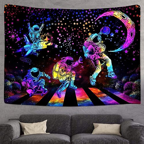 

hippie astronauta tapeçaria de luz negra uv skate reativo trippy enevoado cogumelo natureza paisagem tapeçaria suspensa parede arte mural para sala de estar quarto