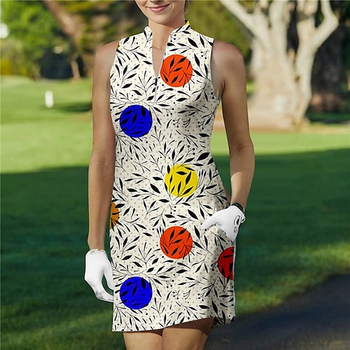 

Damen Tenniskleid Golfkleid Atmungsaktiv Schnelltrocknend Feuchtigkeitsableitung Ärmellos Kleider Tennis-Outfit Zip Blumen Bedruckt Sommer Tennis Golfspiel Pickleball