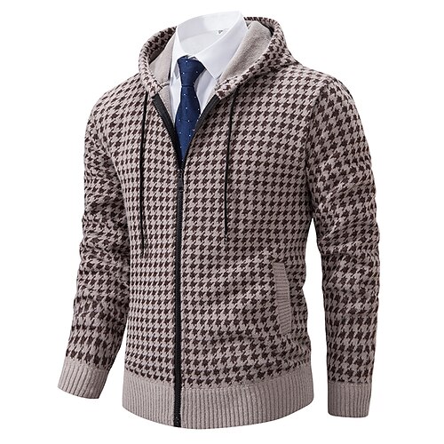 

Homens Suéter Sueter Cardigan Estriado Tricotar Padrão Tricotado Com Capuz Aquecimento Contemporâneo Moderno Roupa Diária Para Noite Roupa Outono inverno Preto Cinzento Escuro S M L