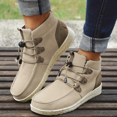 

Mujer Botas Botas de Combate Tallas Grandes Exterior Diario Tacón Plano Dedo redondo Moda Casual Confort Zapatos de Paseo Satén Cordones Color sólido Negro Marrón Beige