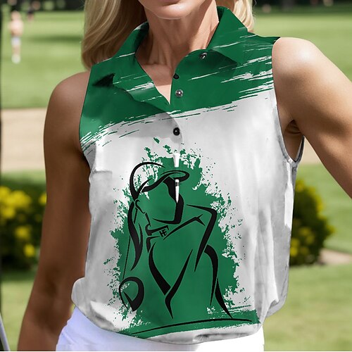 

Mulheres Camisa polo de caminhada Camisa de golfe Pólo de botões Respirável Secagem Rápida Pavio Humido Sem Manga Vestuário de golfe Roupas de golfe Normal Estampado Verão Tênis Golfe Pickleball