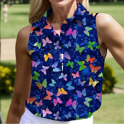 

Mulheres Camisa polo de caminhada Camisa de golfe Pólo de botões Respirável Secagem Rápida Pavio Humido Sem Manga Vestuário de golfe Roupas de golfe Normal Borboleta Verão Tênis Golfe Pickleball