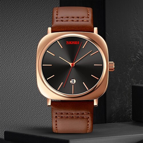 

Skmei luxe hommes montres à quartz design de mode mouvement à quartz montre pour hommes bracelet en cuir étanche date horloge relogio masculino